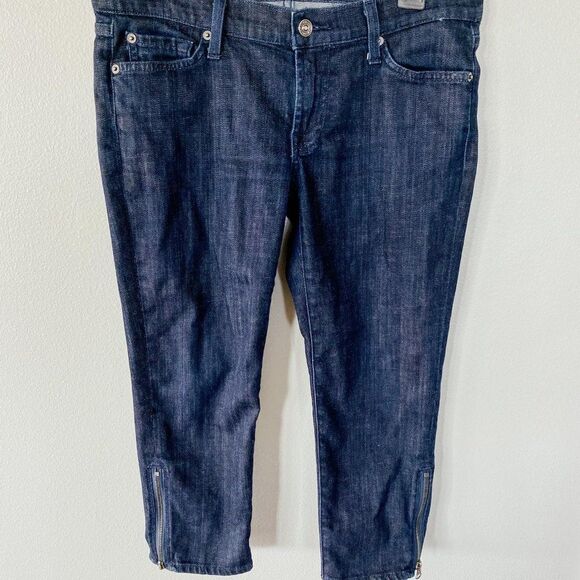 7 For All Mankind Gwenevere Denim Zippered Low Rise Dark Wash Capri Pants, 29x21 - Picture 2 of 8